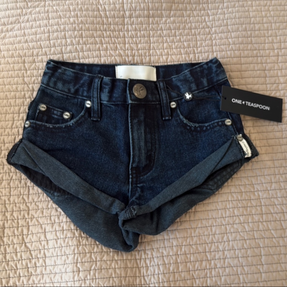 One Teaspoon Girls Dark Indigo Denim Roll Cuff Shorts